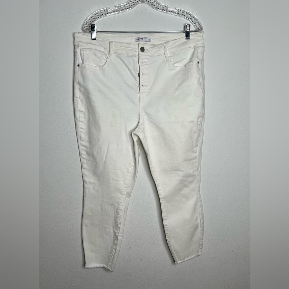 Nine West Gramercy Skinny Ankle Stretch Jeans Women's Size 16 White Frayed Hem